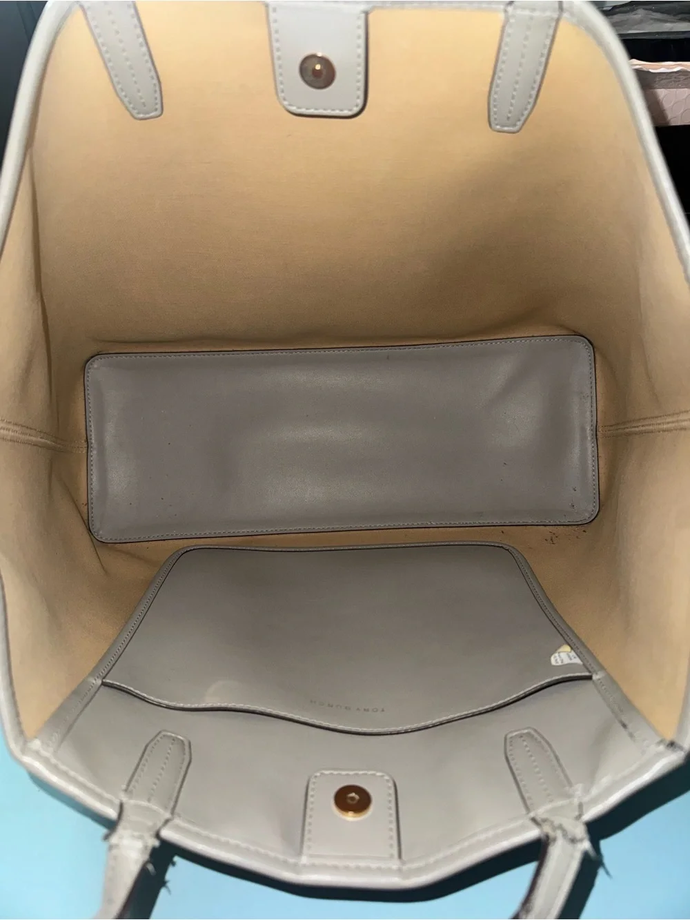 Tory Burch Beige and Gray Patterned Tote